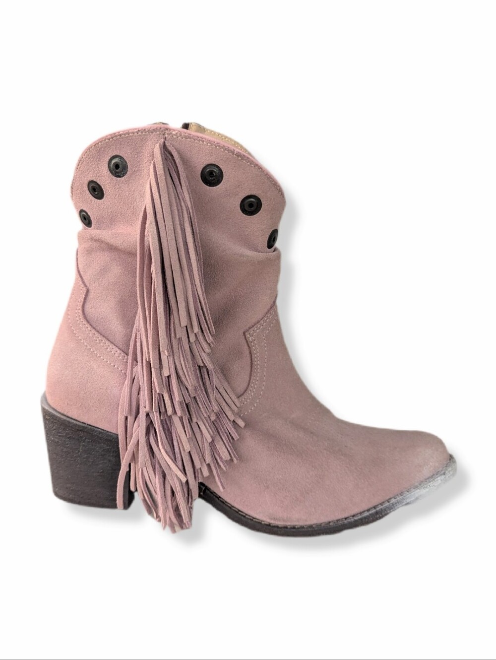 Circle G Women's Pink Lilac Suede Studs & Fringe Western Cowboy Ankle Boots